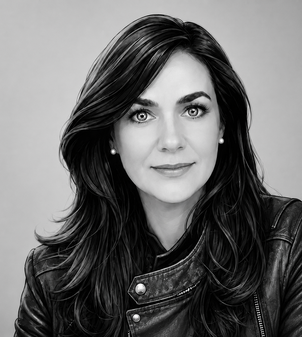 Black-and-white portrait of Oksana Pearce